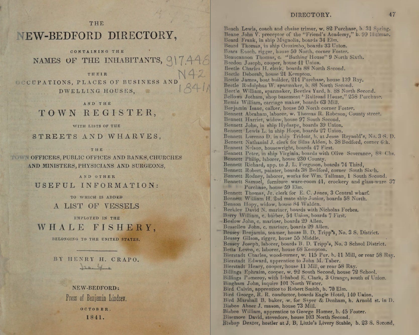 Charles, Edward, and Henry Bierstadt are listed in The New Bedford City Directory, 1941